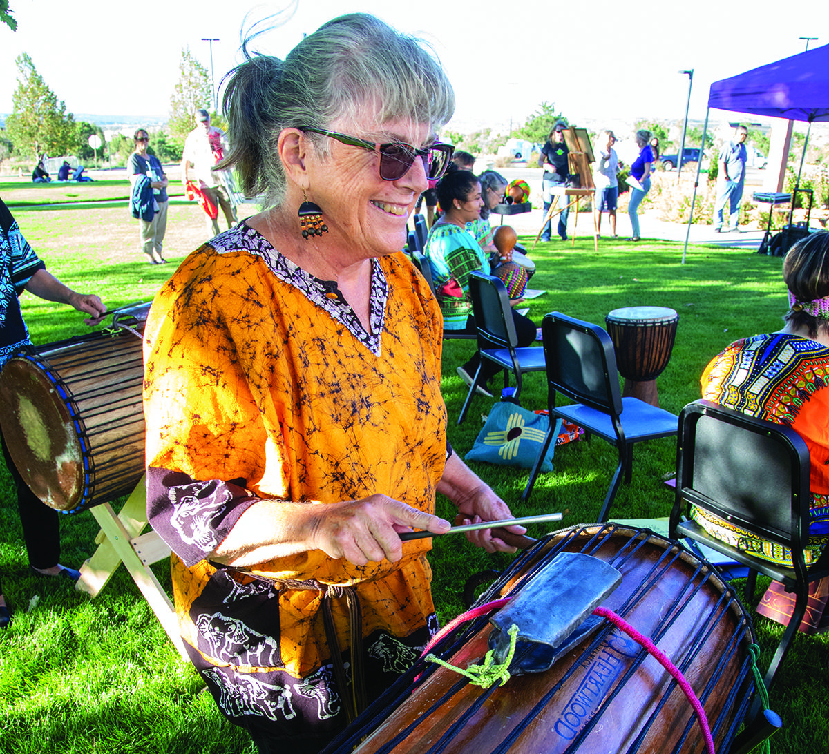 student playing her drum